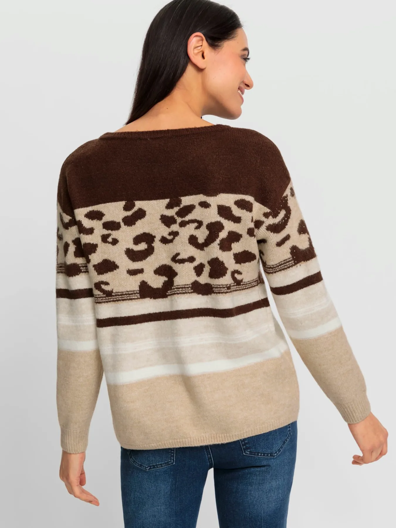 Pull encolure ronde joli motif léopard