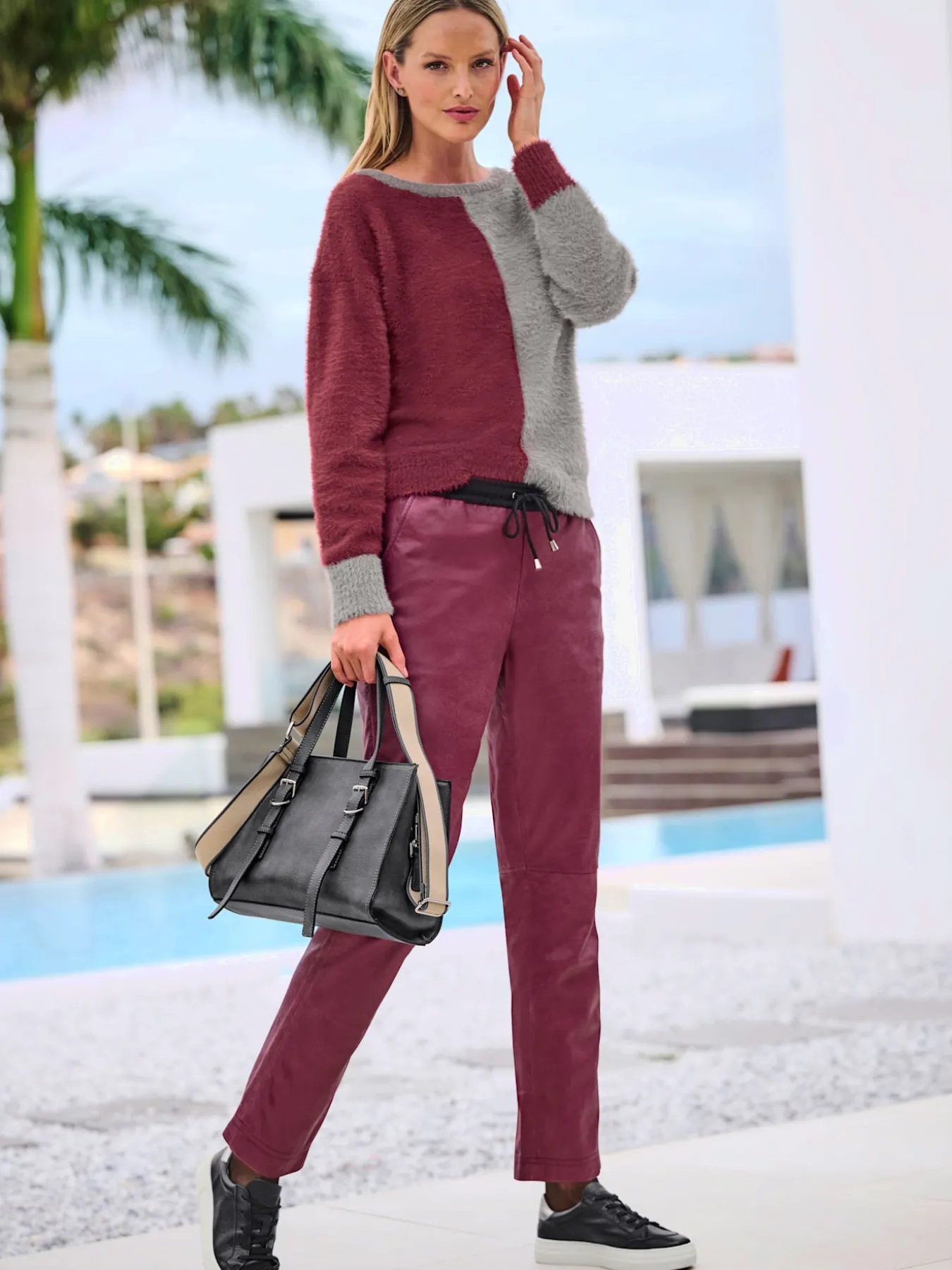 Pull encolure ronde motif color block tendance