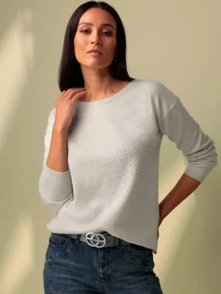 Pull encolure ronde petites pierres fantaisie tendance