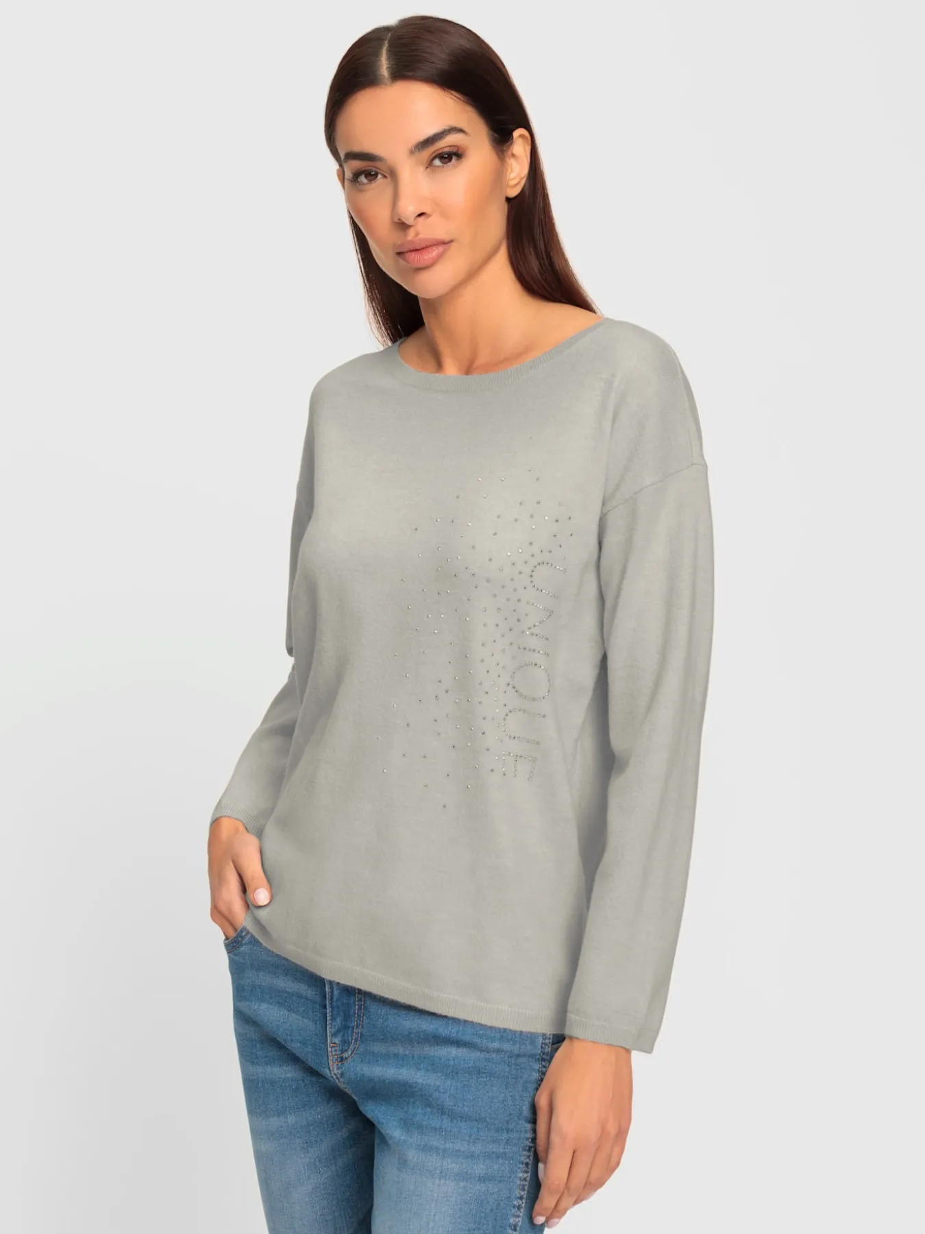 Pull encolure ronde petites pierres fantaisie tendance