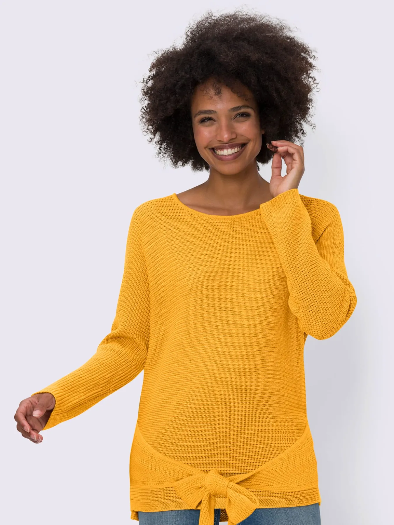 Pull encolure ronde rubans latéraux à nouer devant ou derrière
