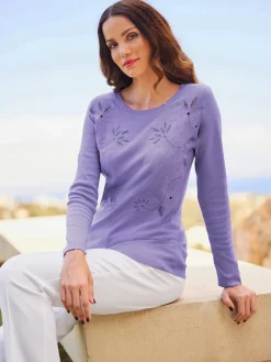 Pull encolure ronde superbe broderie florale