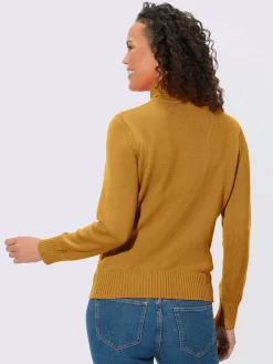 Pull femme col roulé manches ourlet avec finitions côtelées