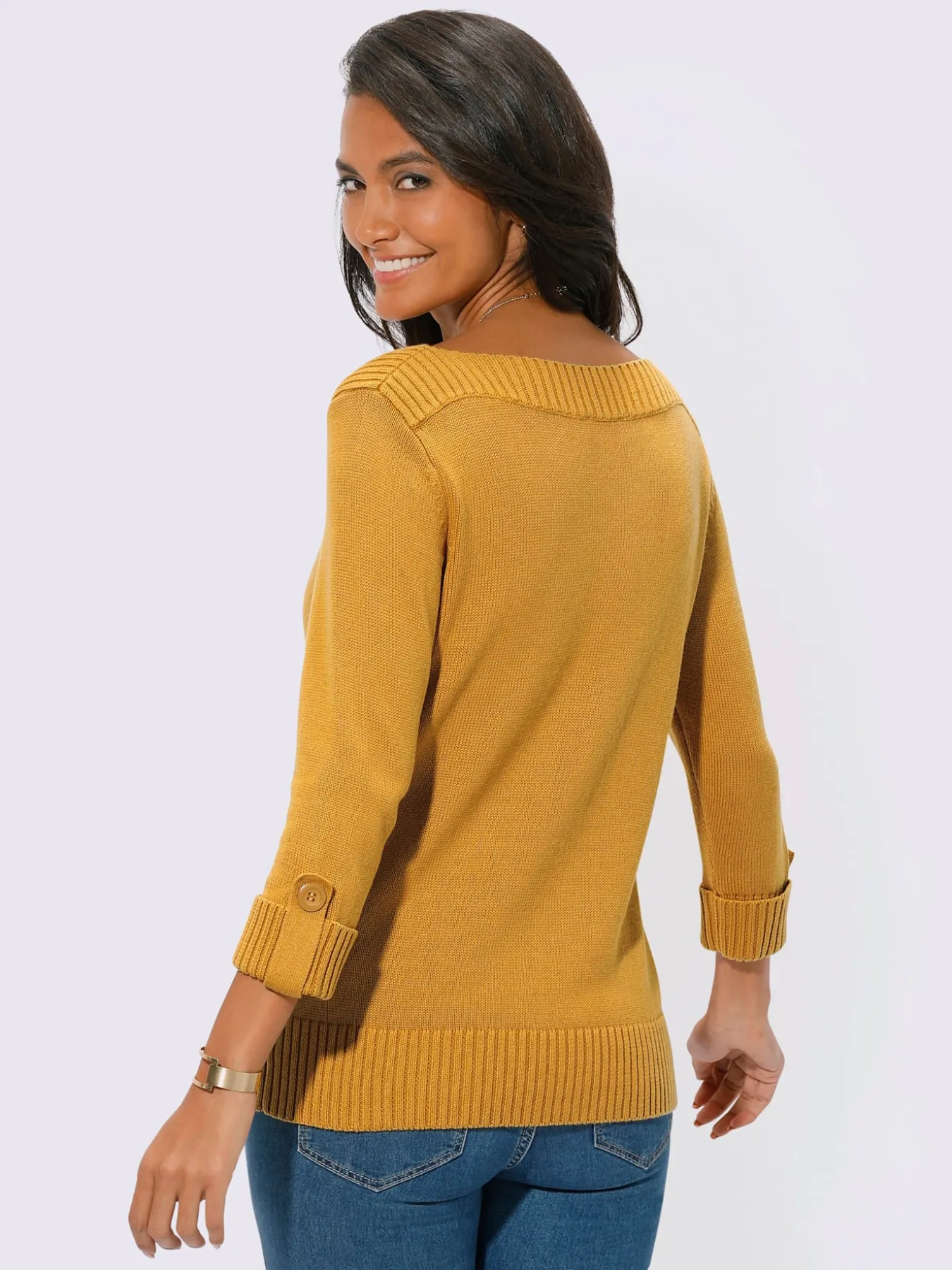 Pull femme manches 3/4 revers boutonnés