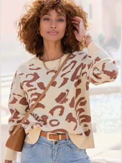 Pull jacquard pull à encolure ronde et motif