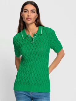 Pull polo motif ajouré léger