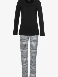 Pyjama avec haut uni et pantalon à motifs