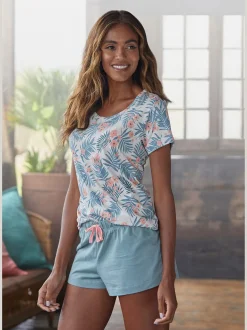 Pyjama court à motif tropical