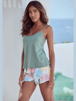 Pyjama court à motif tropical