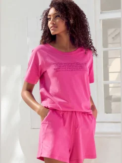 Pyjama court avec imprimé texte devant