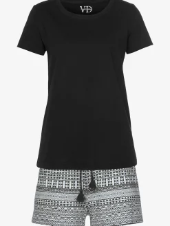 Pyjama court avec t-shirt uni et short imprimé