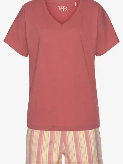 Pyjama court avec t-shirt uni et short imprimé