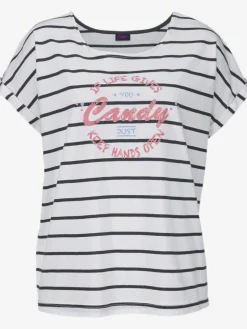Pyjama t-shirt rayé décontracté à encolure ronde