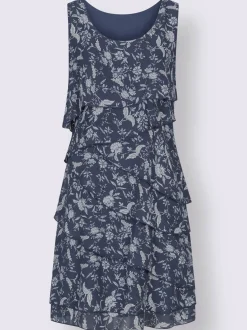 Robe à motif floral et effet superposé affinant