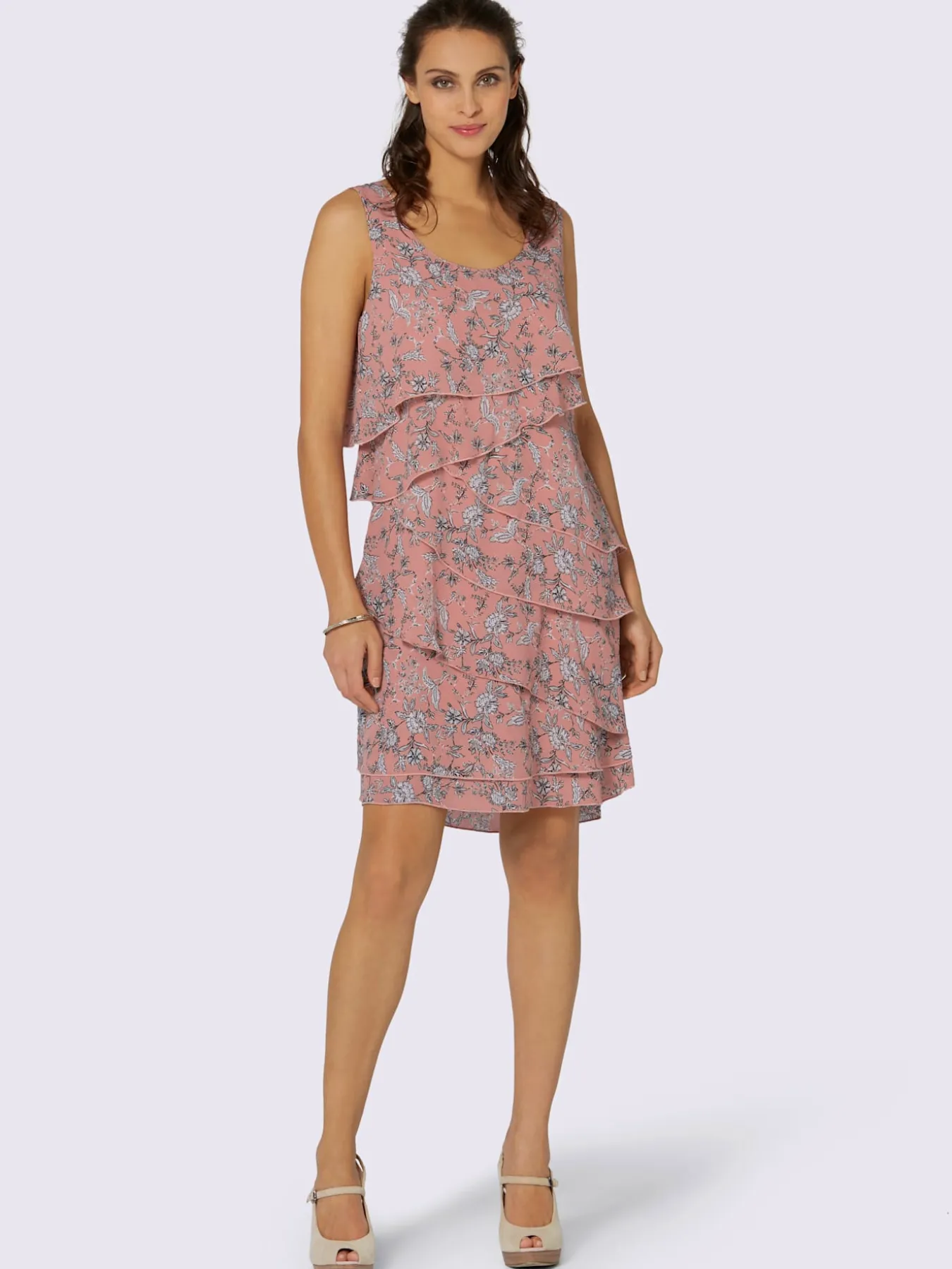 Robe à motif floral et effet superposé affinant
