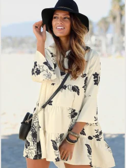 Robe chemisier robe tunique décontractée à col v