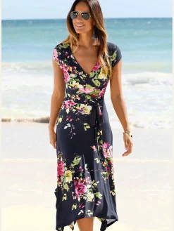 Robe d'été robe de plage avec encolure en v