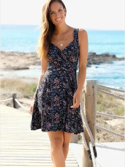 Robe en jersey col v effet cache-cœur