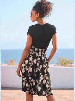 Robe en jersey, jupe imprimée