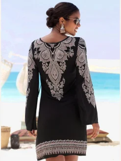 Robe en jersey robe caftan avec laçage à l'encolure