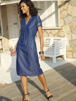 Robe femme col v et 2 poches raglan verticales