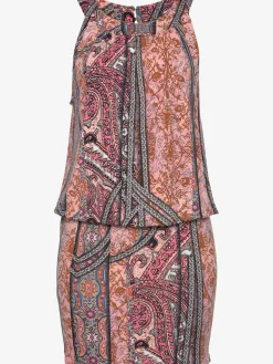 Robe imprimée encolure américaine à bordure