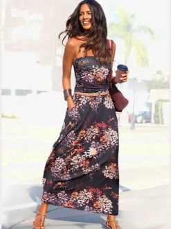 Robe longue bandeau, encolure élastiquée