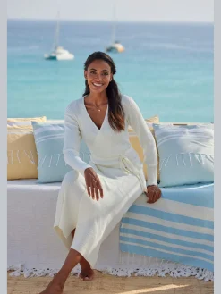 Robe longue cache-cœur en tricot
