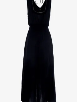 Robe longue discrète bordure en dentelle à l'encolure