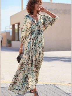 Robe longue encolure en v dégagée devant et au dos