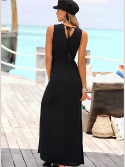 Robe longue imprimé imitation broderie sur le haut
