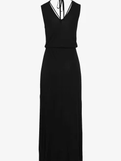Robe longue larges bretelles et rubans décoratifs dans le cou