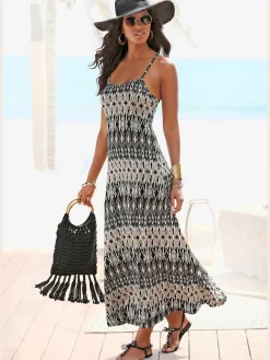 Robe longue robe en jersey à encolure ronde dégagée