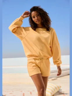 Short en matière sweat short sweat avec ruban à coulisse élastique