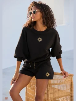 Short en matière sweat short sweat avec ruban à coulisse élastique