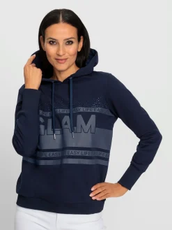 Sweatshirt à capuche motif imprimé avec pierres brillantes fantaisie