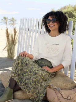 Sweatshirt jolie broderie florale avec perles décoratives