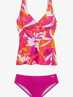 Tankini à armatures imprimé feuilles abstrait