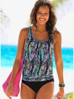 Tankini ample imprimé plumes tendance