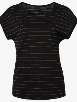 T-shirt à col rond bandes en lurex couleur cuivre