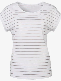T-shirt à col rond bandes en lurex couleur cuivre