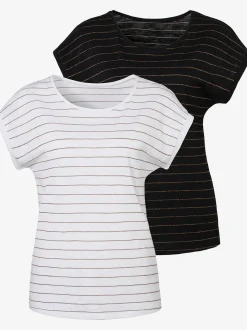 T-shirt à col rond bandes en lurex couleur cuivre