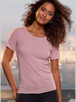 T-shirt à col rond bords pailletés raffinés à l'encolure, aux finitions des manches et à l'ourlet