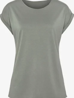 T-shirt à col rond finitions pailletées raffinées à l'encolure ronde et à l'ourlet