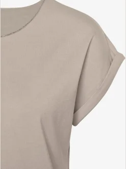 T-shirt à col rond finitions pailletées raffinées à l'encolure ronde et à l'ourlet