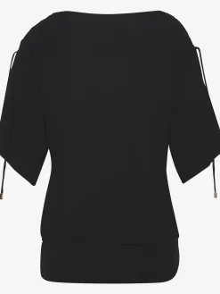 T-shirt à col rond fronce avec liens à nouer aux épaules pour régler la longueur des manches : manches courtes ou mi-longues