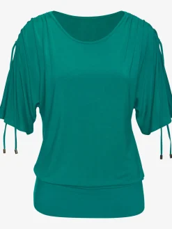 T-shirt à col rond fronce avec liens à nouer aux épaules pour régler la longueur des manches : manches courtes ou mi-longues
