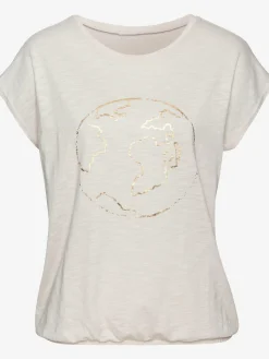 T-shirt à col rond imprimé feuille brillant « globe terrestre »