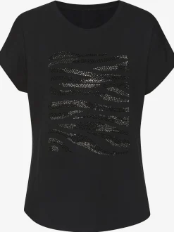 T-shirt à col rond motif en strass de qualité