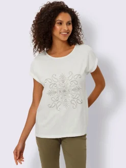 T-shirt à encolure ronde broderie contrastée